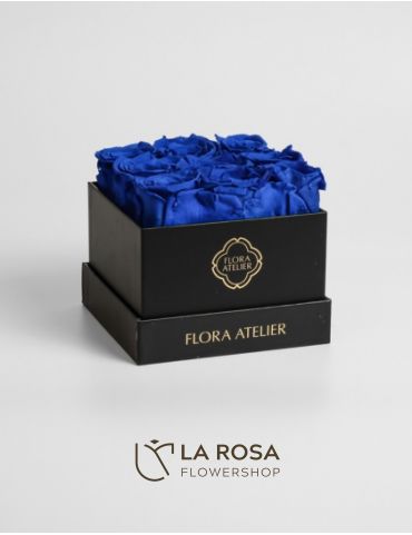 9 Preserved Royal Blue Roses in Square Box (Black)